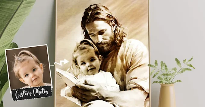 ✍️ 【永恆的守護】將您的孩子與耶穌的愛融為一體：訂製鉛筆素描肖像畫