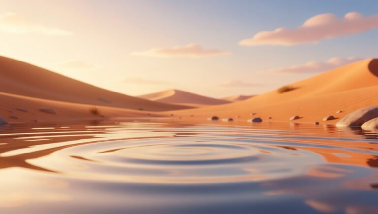 水從沙裡湧出來，水面照著天空