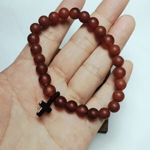 A68 黑曜石十字架紅瑪瑙珠手鏈|台灣現貨・實物拍攝